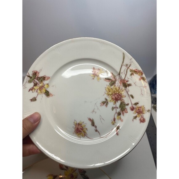 5 Antique Limoges SALAD Plates Yellow Flowers GOLD Edge 7" (Jean Pouyant) - Picture 9 of 14